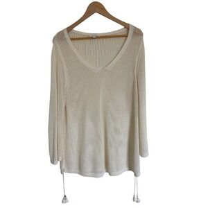 Talbots Womens Lightweight Pima Cotton Cream V-Neck Open Knit Sweater Size XLP